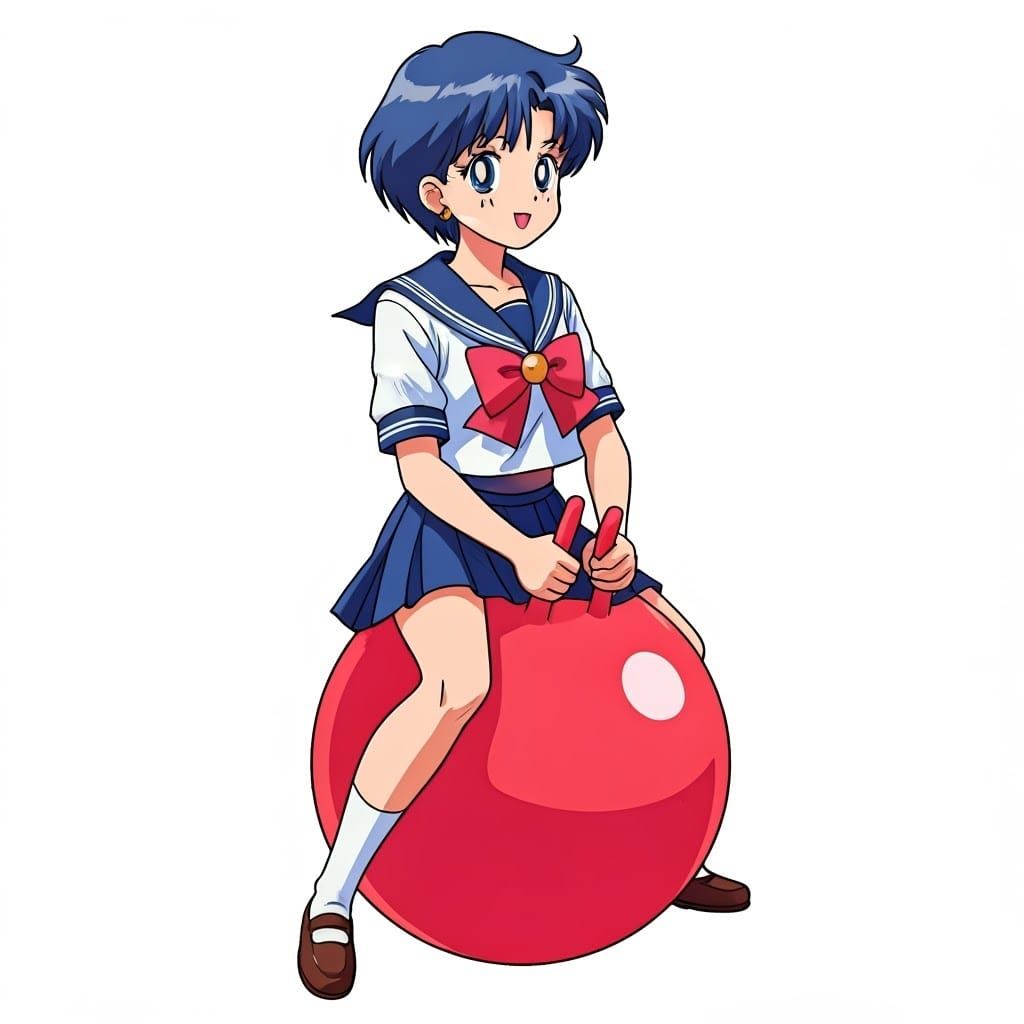 Magical Girl Rei Bounces on Vibrant Red Hopper Ball in Class...