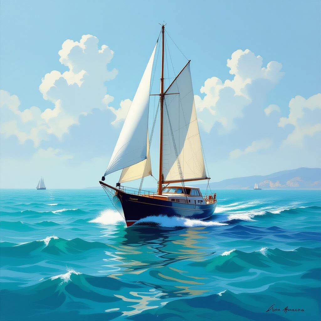 Luxurious Yacht Sails Serene Turquoise Sea