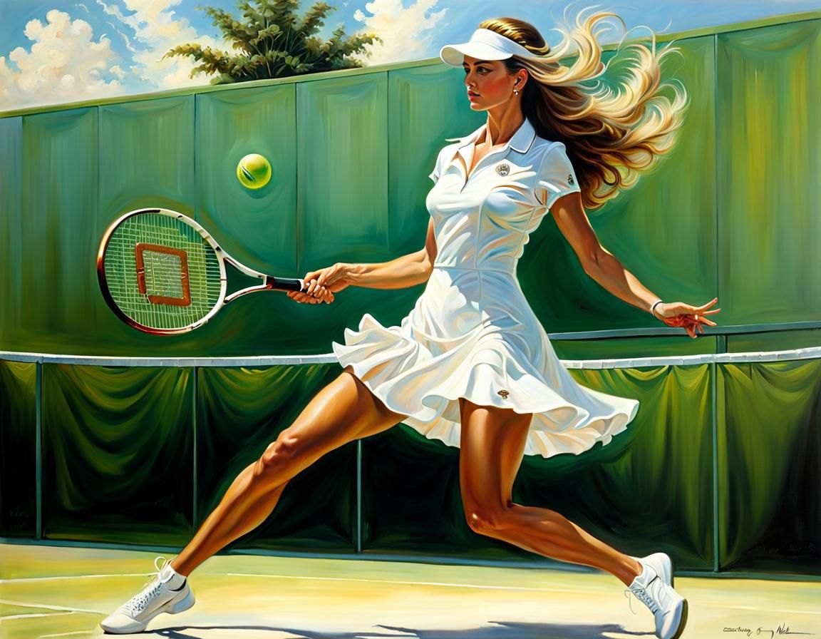 Tennis Player in Boris Vallejo Oil Painting Style