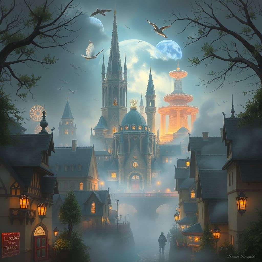 Whimsical Cityscape in an Ethereal Fantasy World