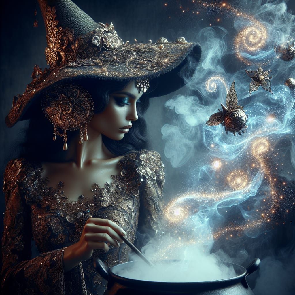 Elegant South Asian Witch Brewing Magic