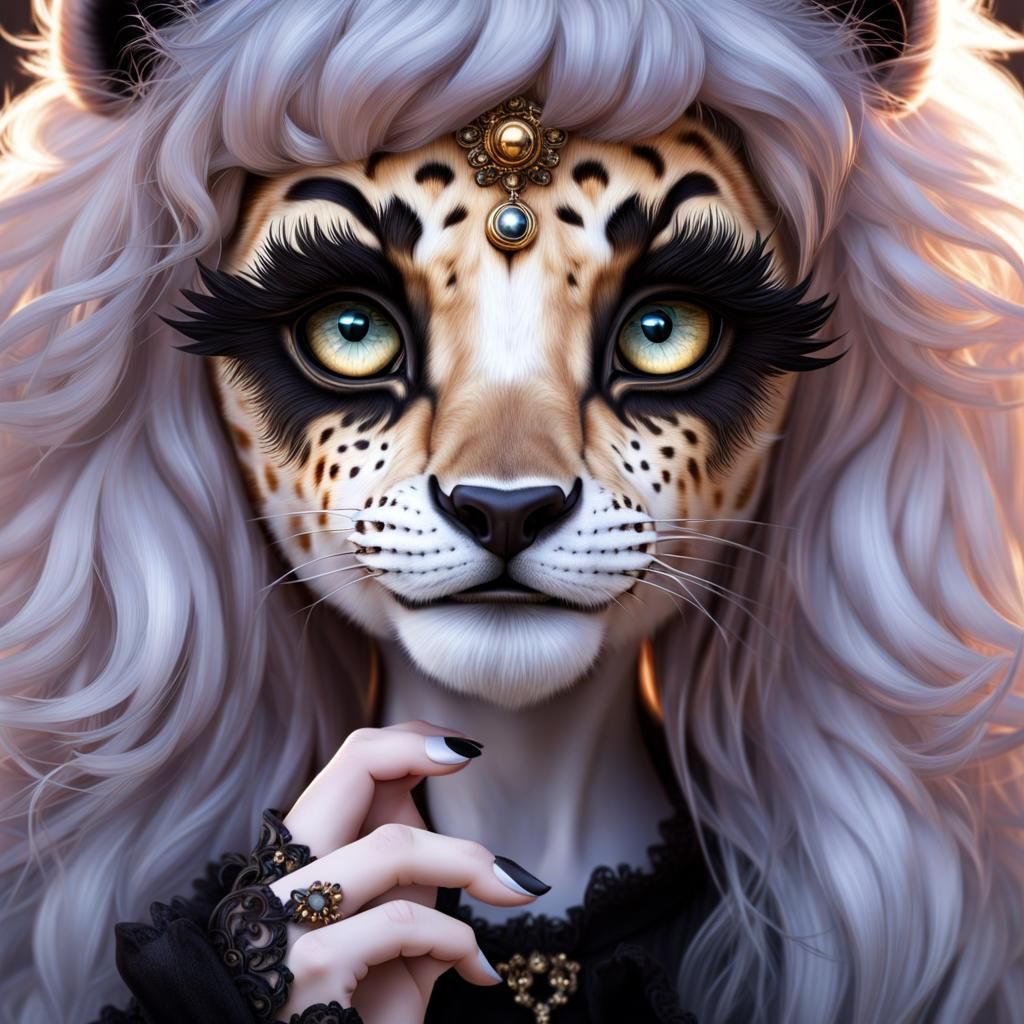 Cute Lion Girl Portrait in Gothic Baroque Style