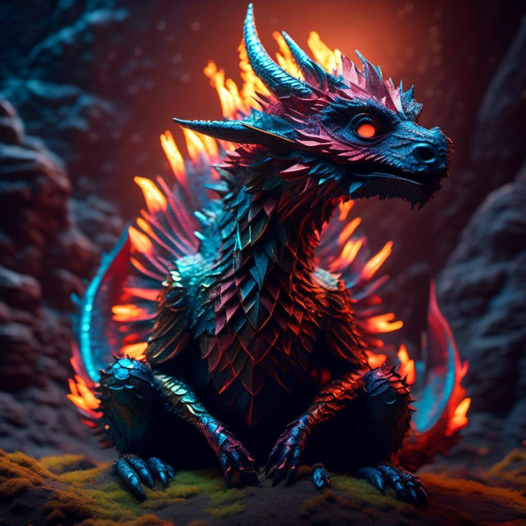Adorable Chibi Fire Dragon Portrait in 3D Style