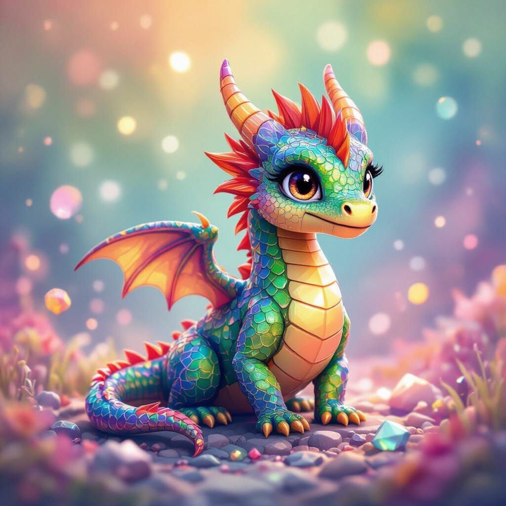 3D Miniature Gemstone Dragon with Rainbow Magic