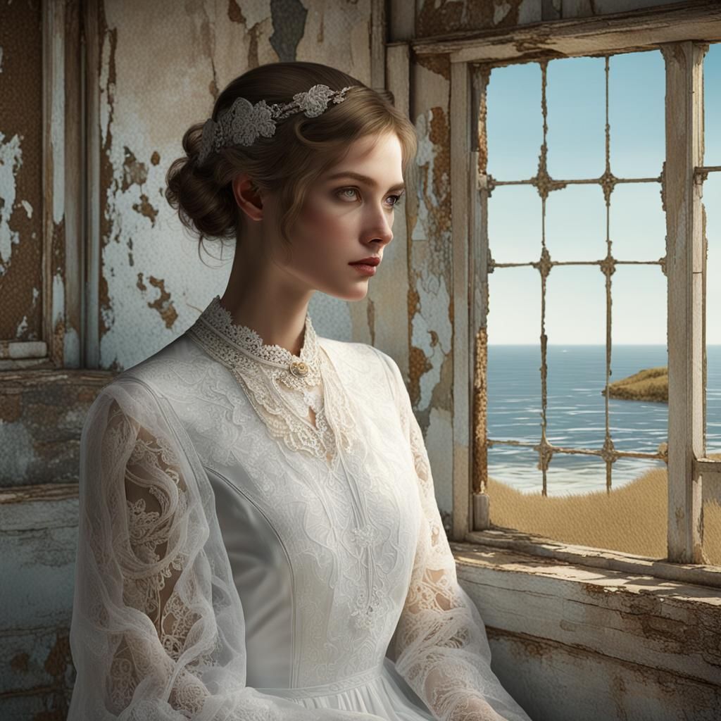 Lady in Lace: Dufaycolor Portrait in Abandoned House