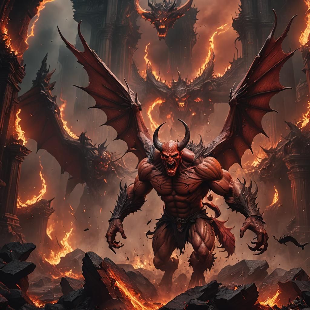 Red Winged Demon Ascends in Hellscape Concept Art