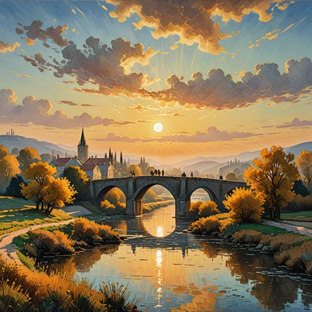 Ethereal Bridge Unfolds in Sunrise Glow