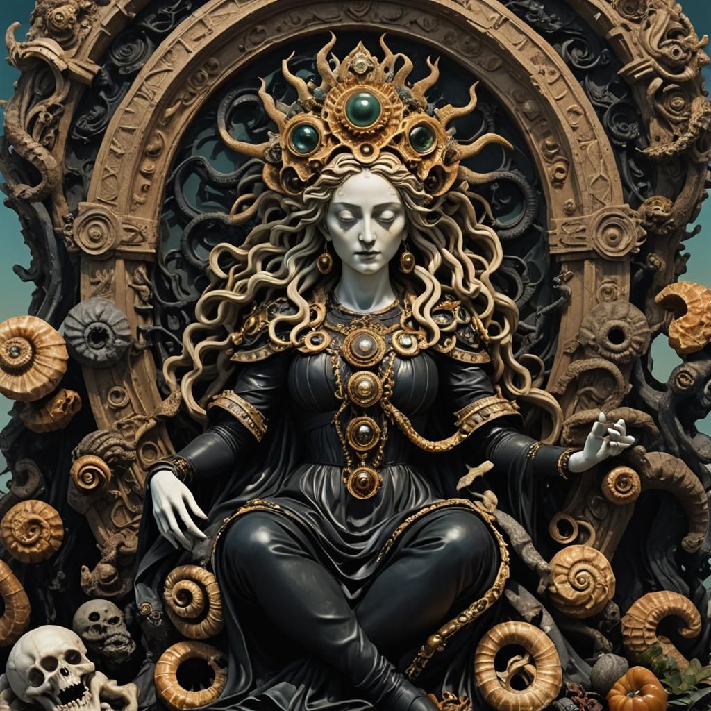 Zombie Ammonite Goddess Sculpture in Dark Fantasy Style