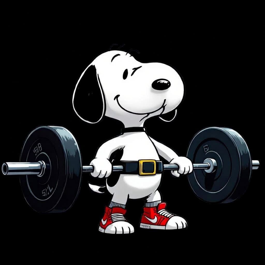 Snoopy Powerlifts Heavy Weights in Gym Attire