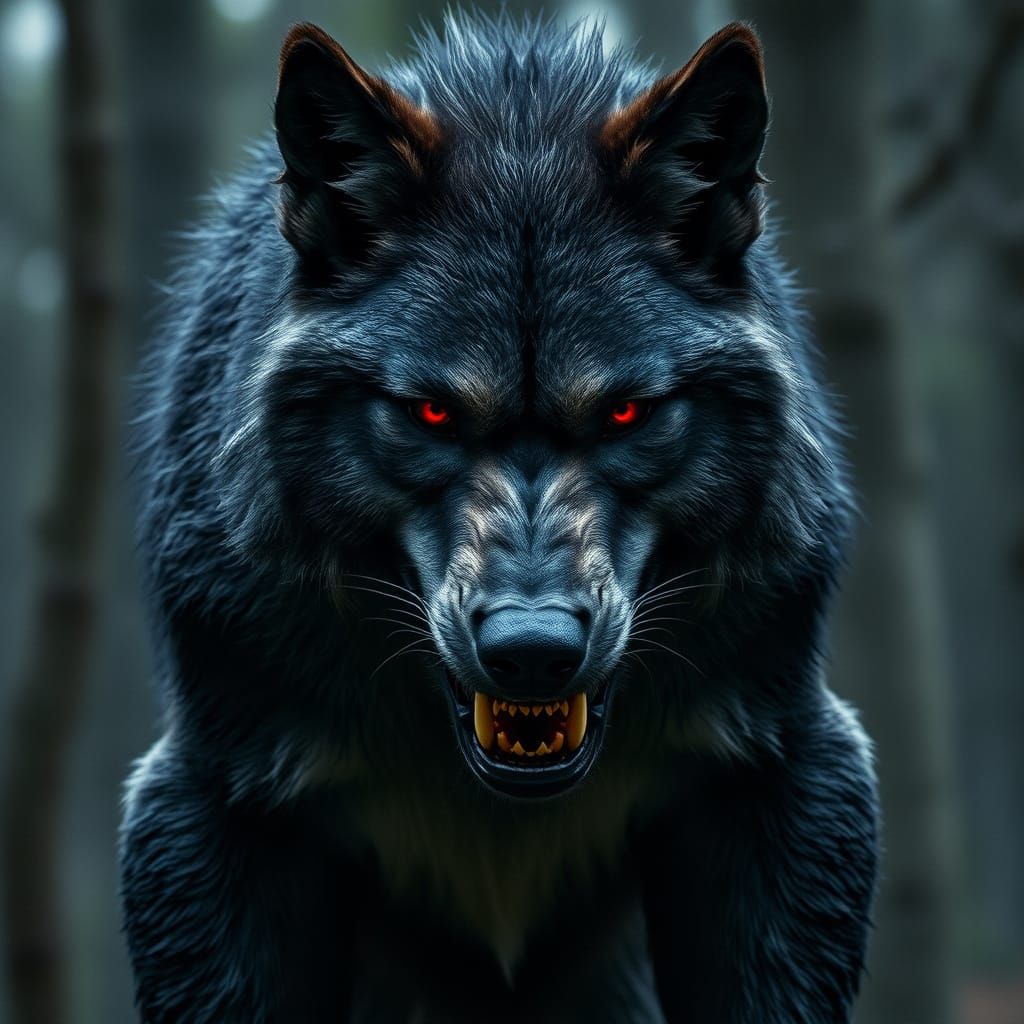 Muscular Werewolf in Dark Grey Wolf Portrait