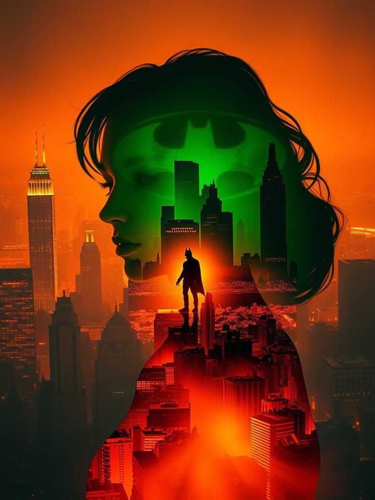 Poison Ivy Silhouette in Gotham City Triple Exposure