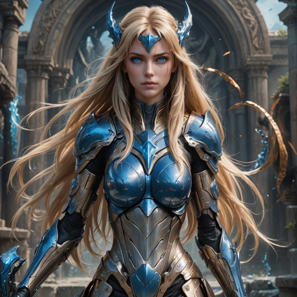 Blonde Savior Wielding Magic in Detailed Painting