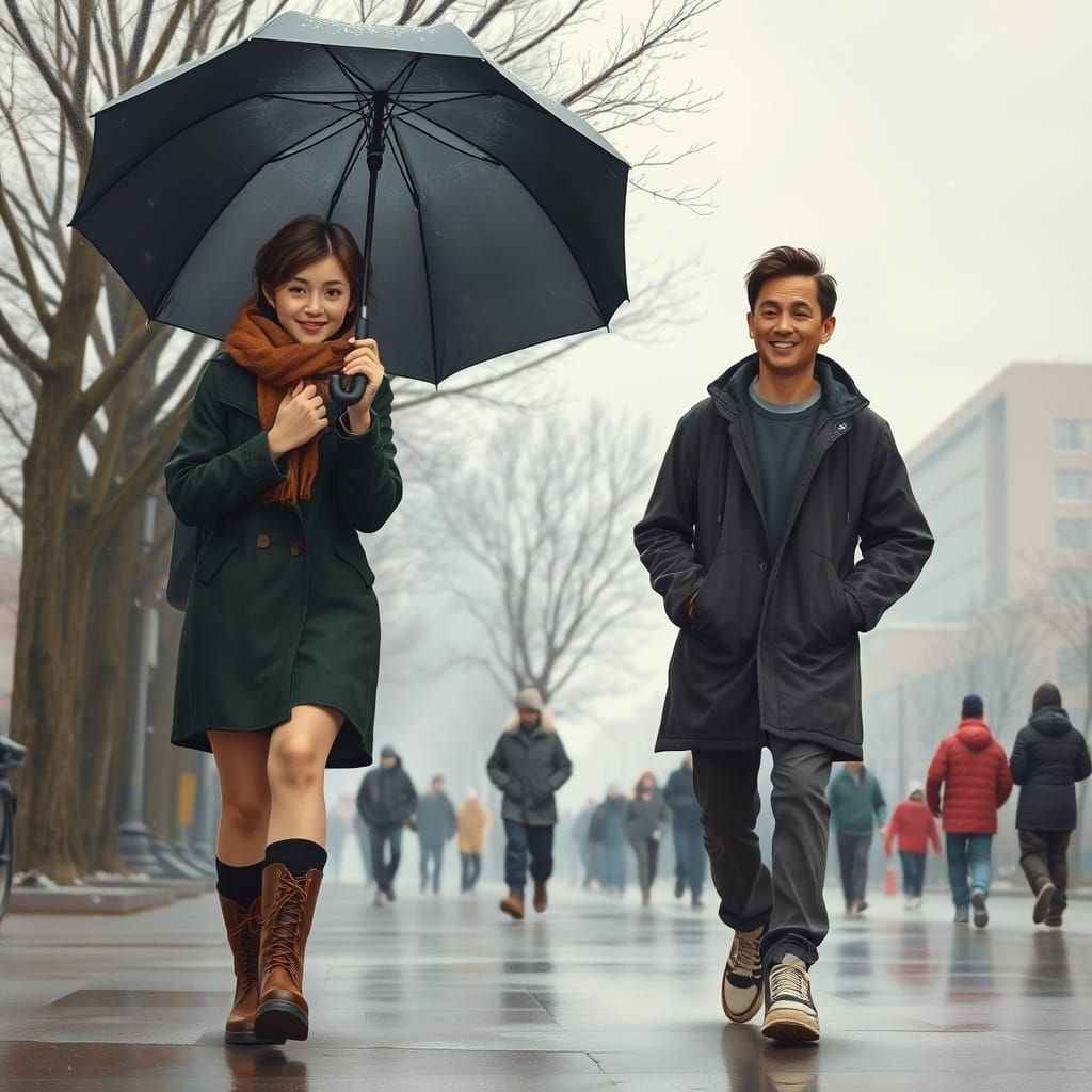 Beijing Snowstorm Scene with Passersby in Hyperrealism