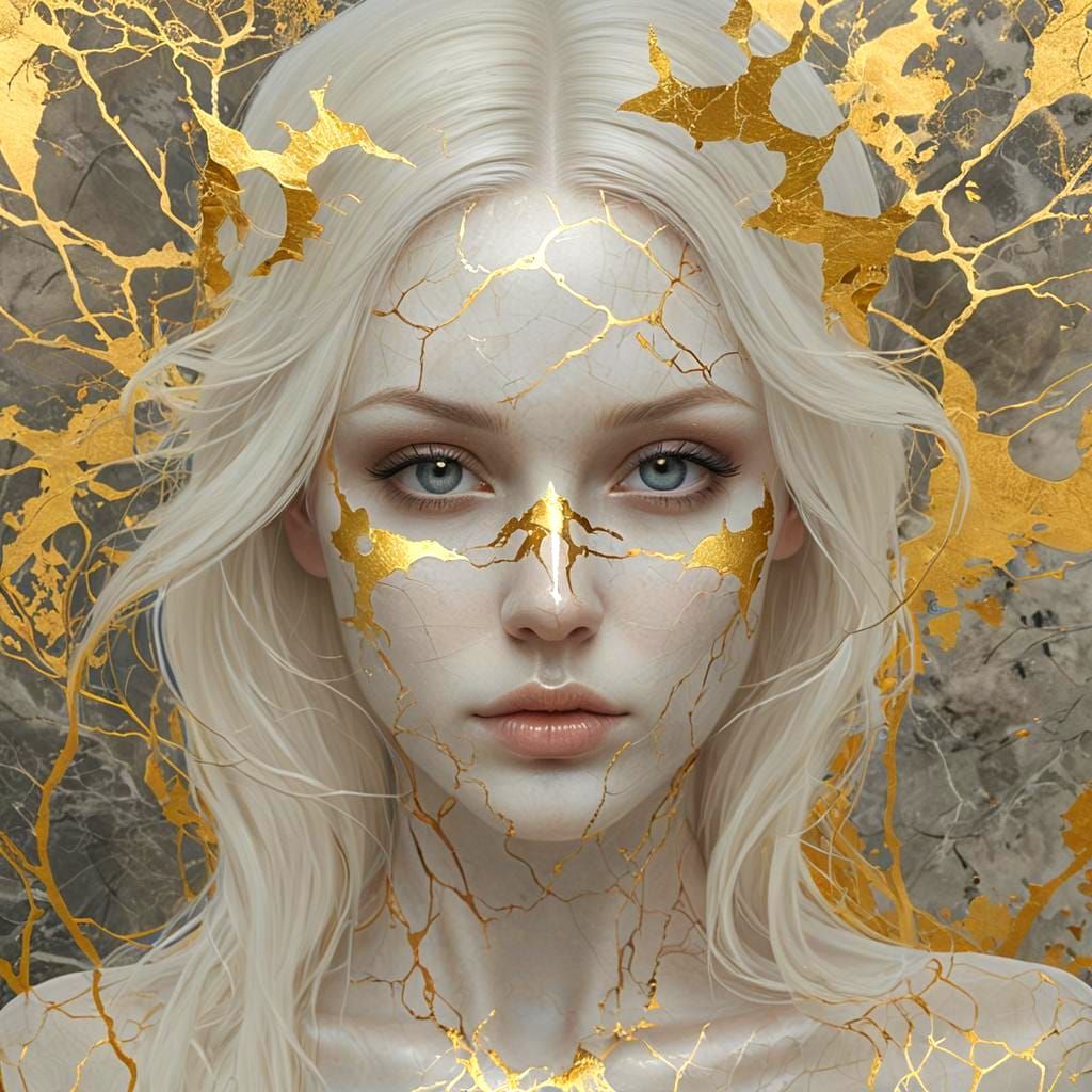 Ethereal Ghost Goddess with Gold Veins Portrait