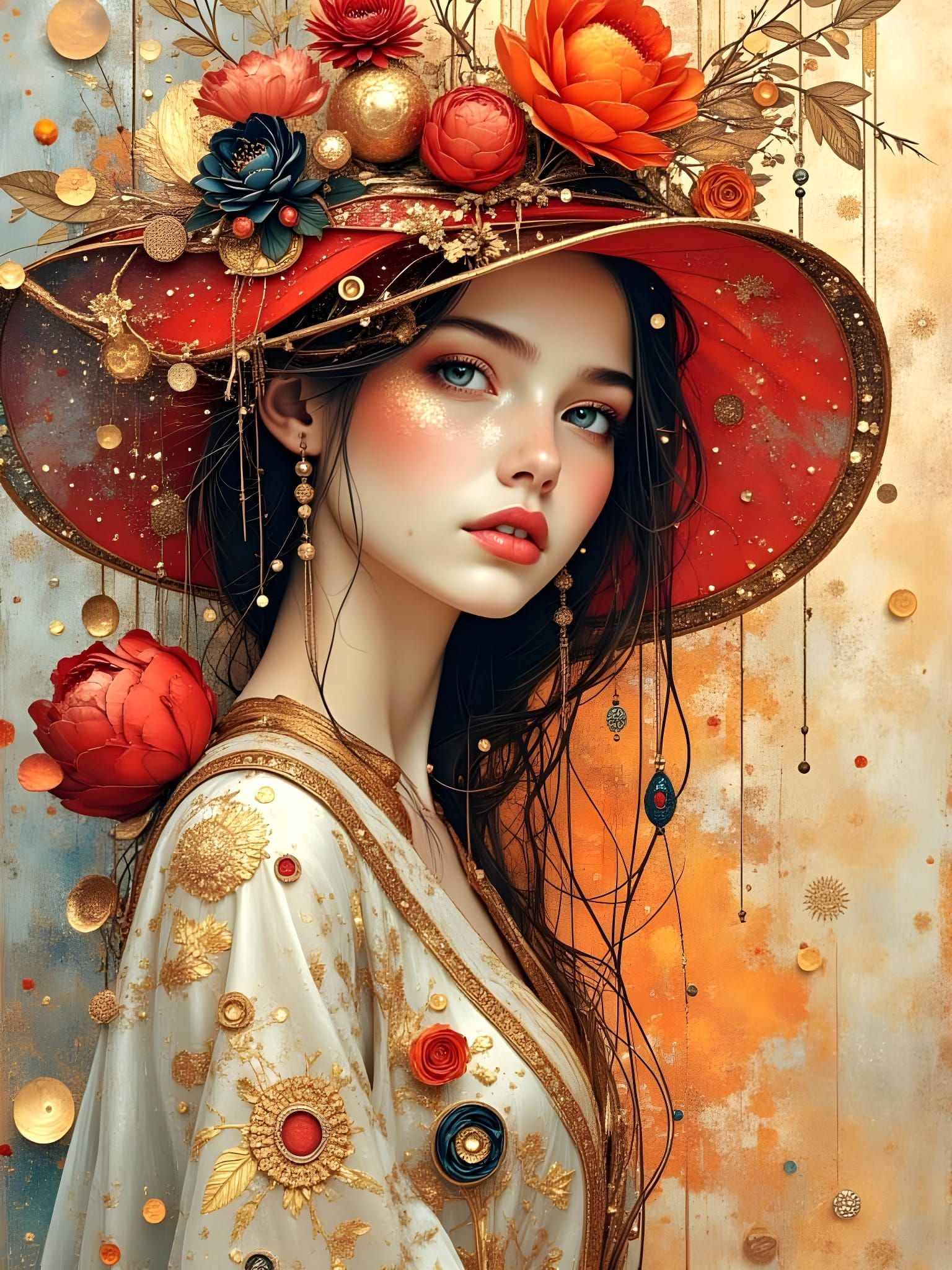 Abstract Portrait with Luminous Golden Details