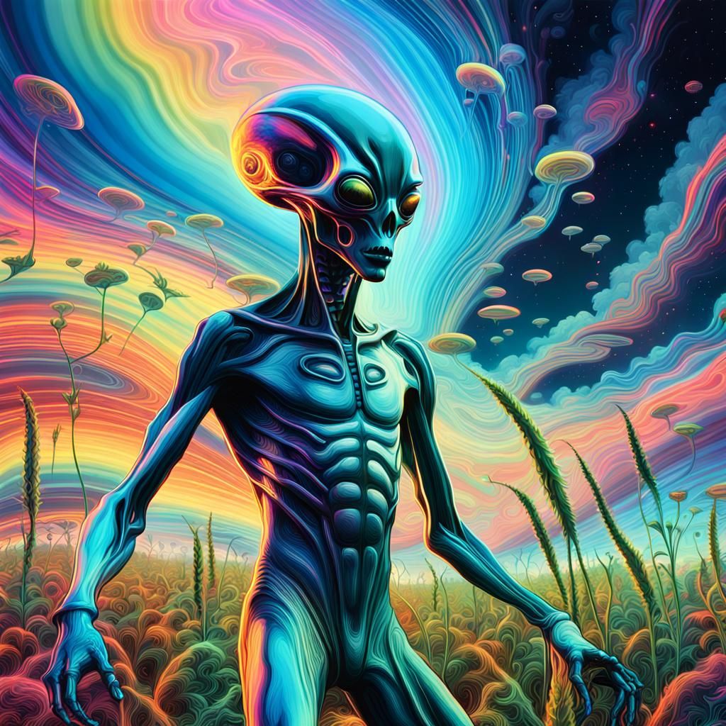 Alien Dances in Psychedelic Disco: Surreal Digital Art