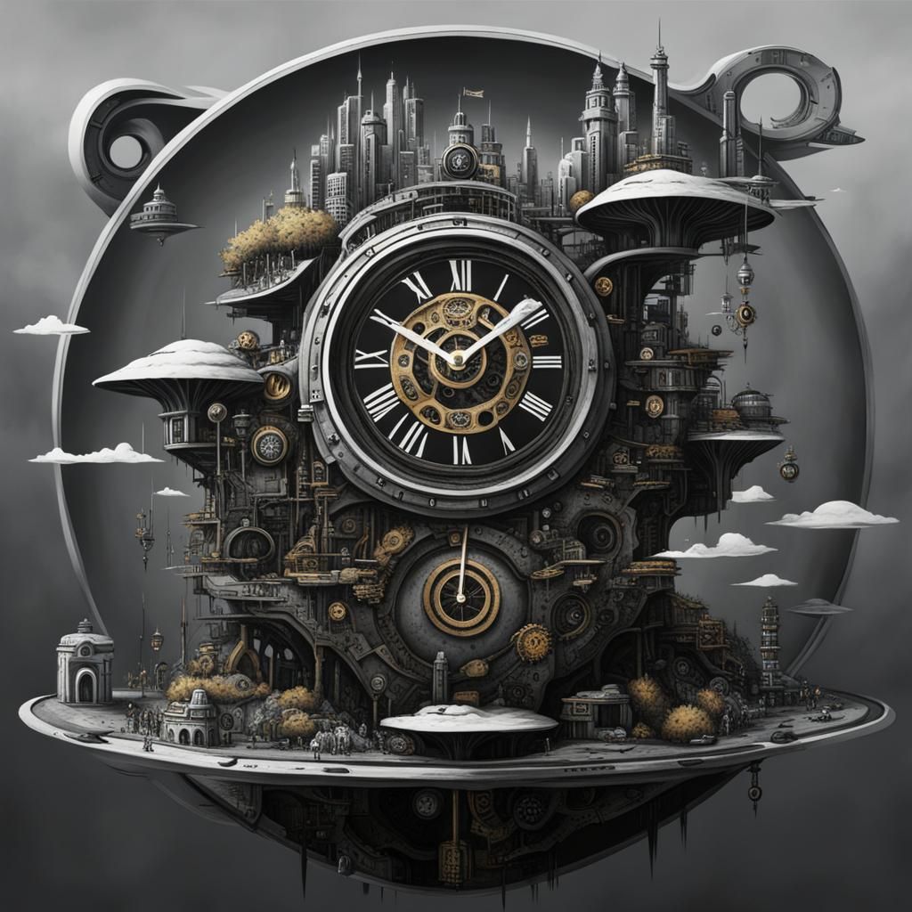 Surreal Clockwork Island of Mythical Creatures