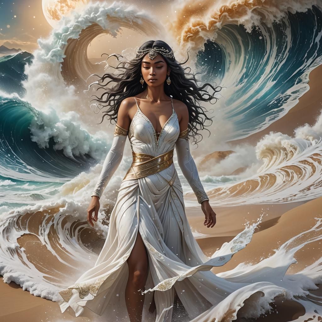 Indian Princess and Tsunami in Cosmic Art Style