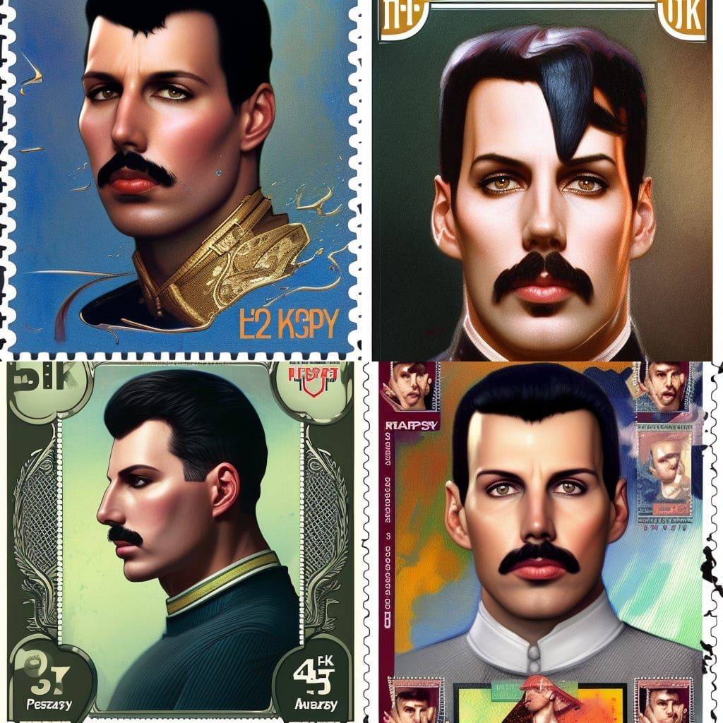 Freddy Mercury Portrait Postage Stamp in Art Nouveau Style