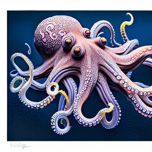 Hyperrealistic Octopus Seaweed Merge in Acrylic Style