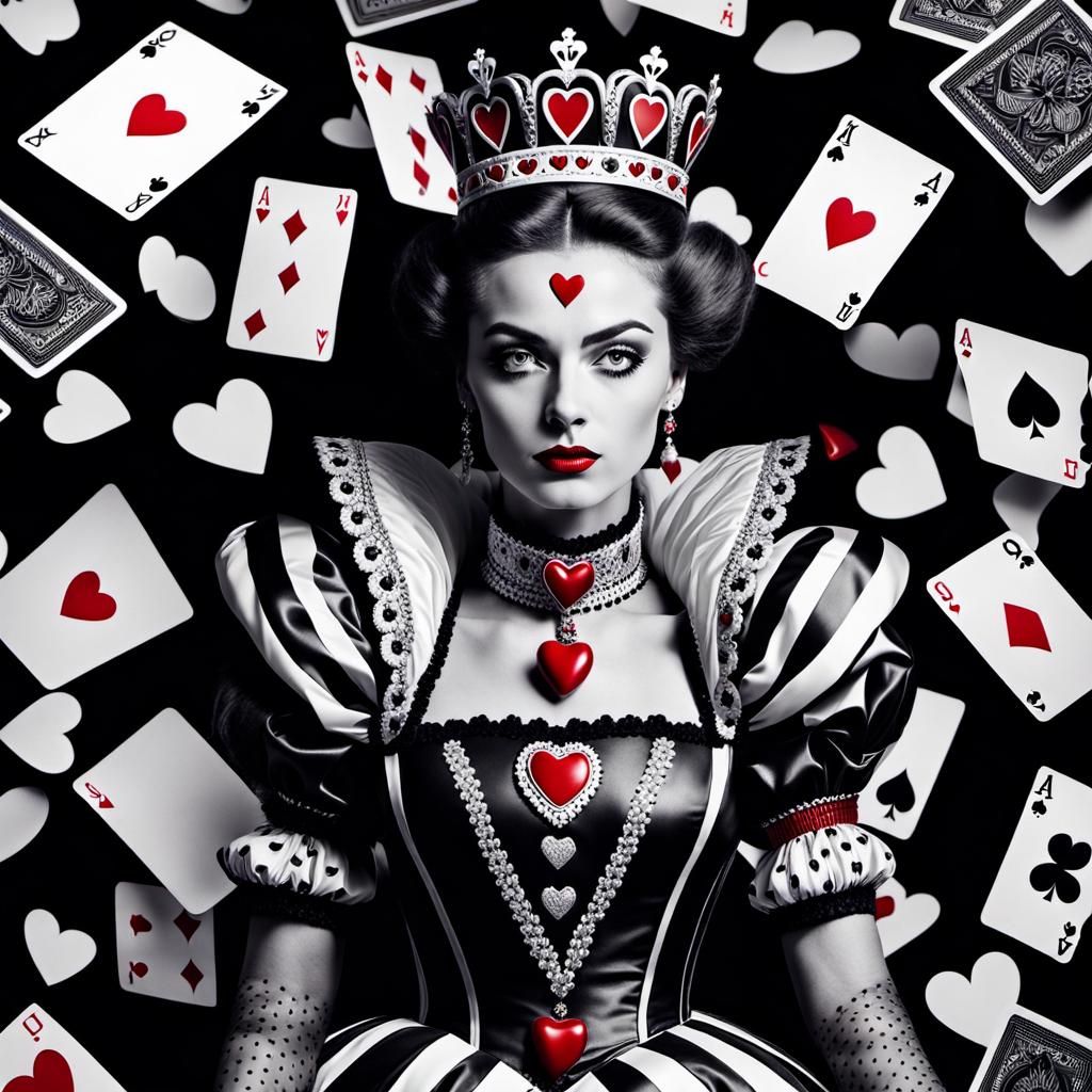 Striking Queen of Hearts Portrait in Black and White