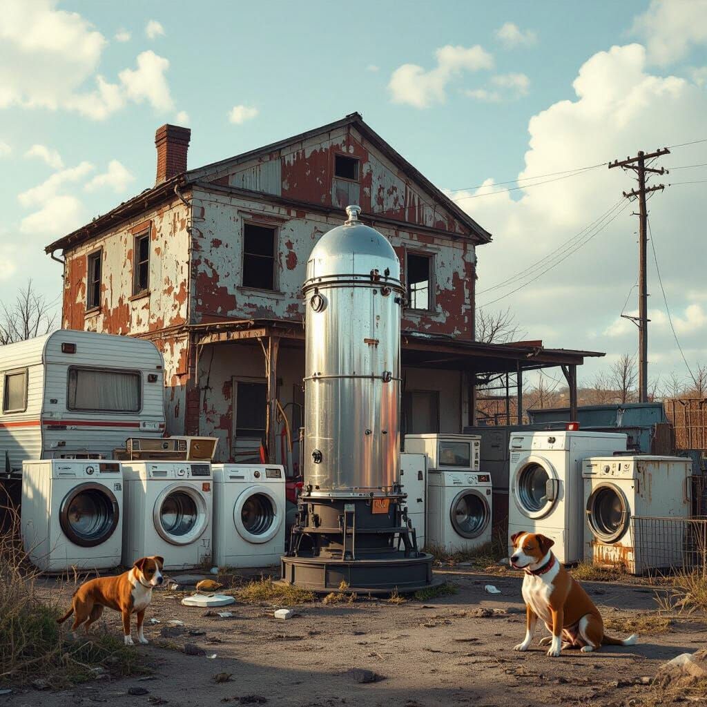 Dystopian Junkyard: Industrial Jet Washer in a Wasteland