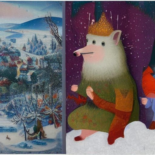 Serene Hedgehog in Winter Alps Landscape