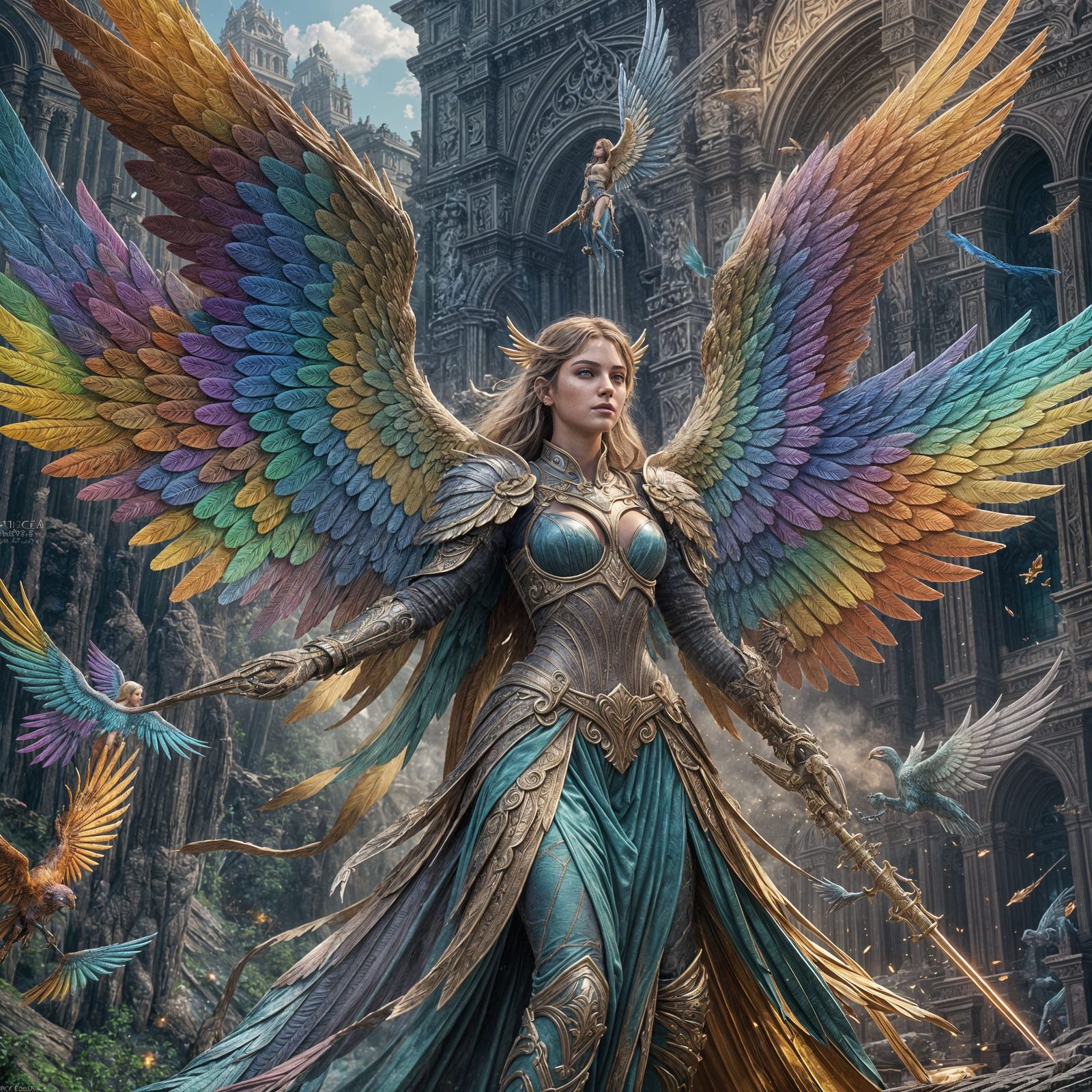 Rainbow Winged Angel in Detailed Matte Painting
