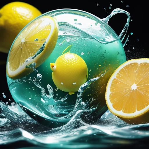 Hyperrealistic Lemon with a Face Splash Art