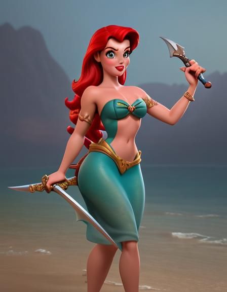 Ariel Pin-Up with Fish Sword in CGI Style