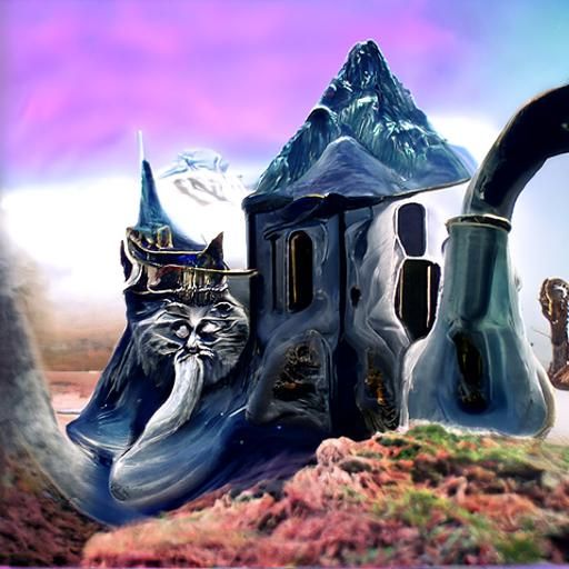 Wizard Cats' Castle at Snowy Mountainside in Surreal Style
