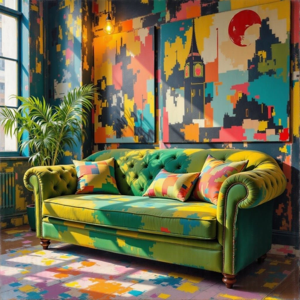 Art Deco Salon with Bottle Green Sofa and Warm Light