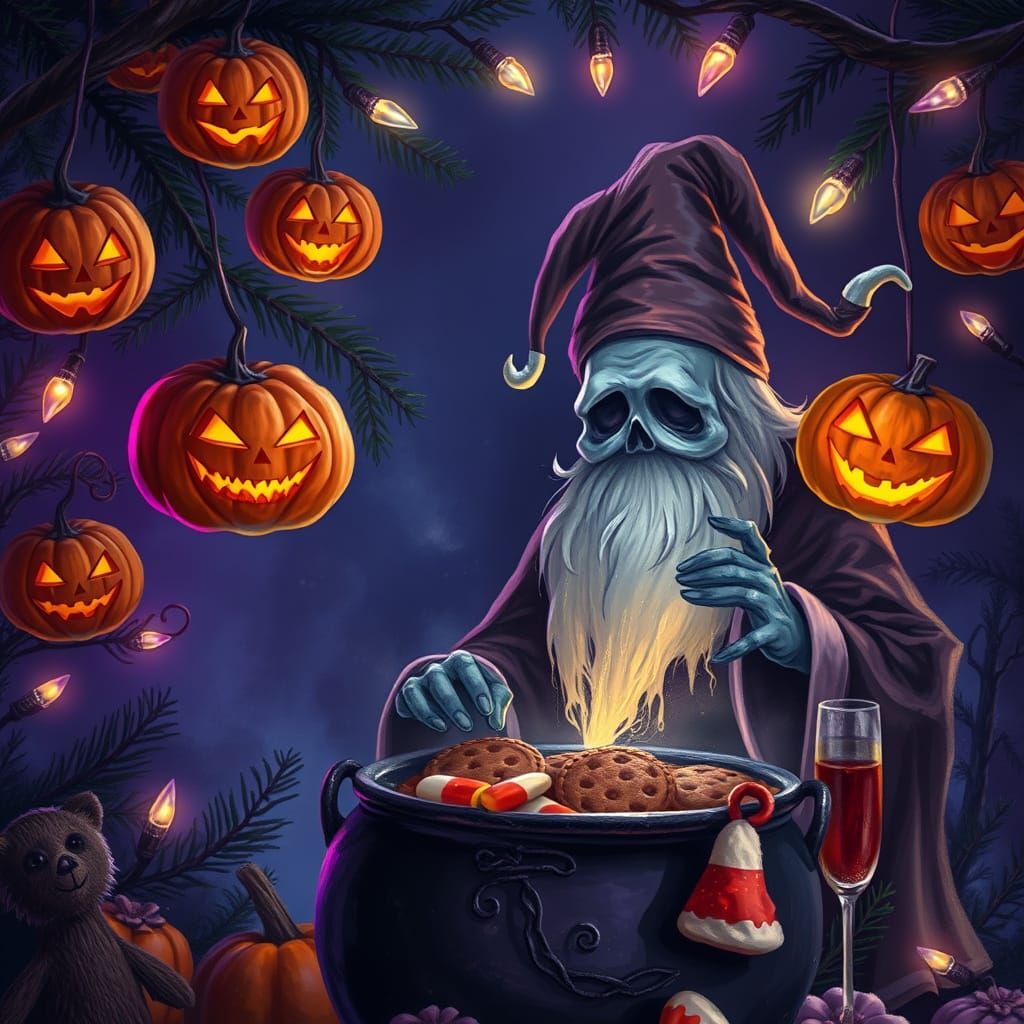 Spooky Festive Scene: Christmas & Halloween Blend