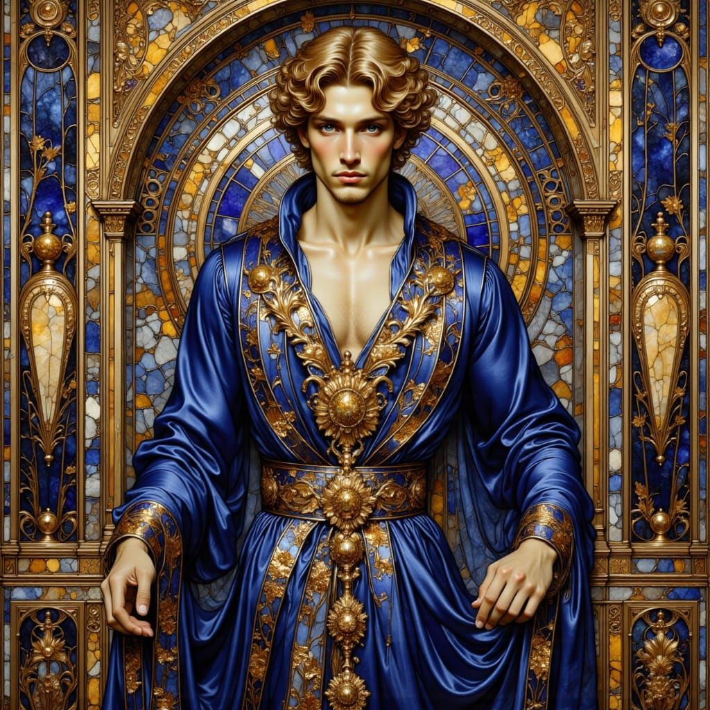 Art Nouveau Man in Sapphire and Gold Robe