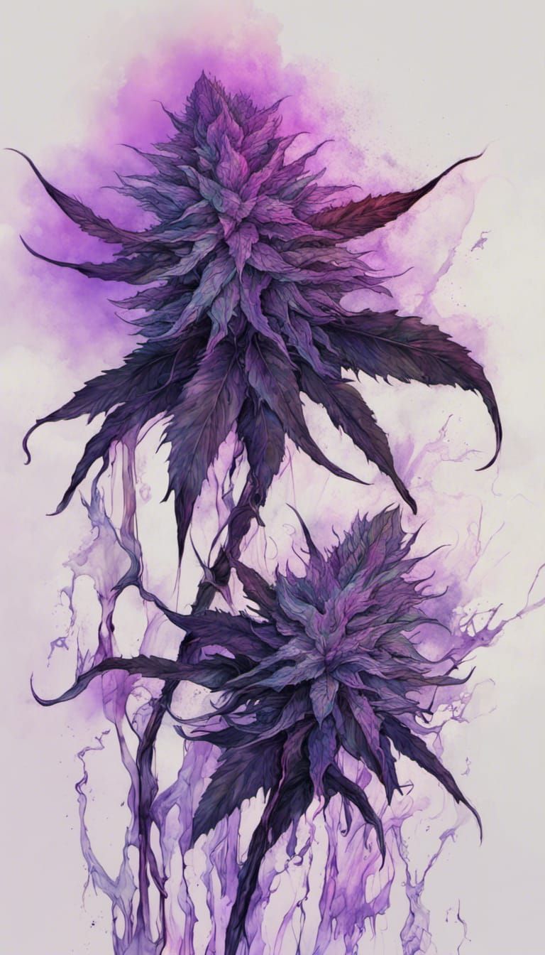 Bioluminescent Marijuana Bud with Neon Highlights