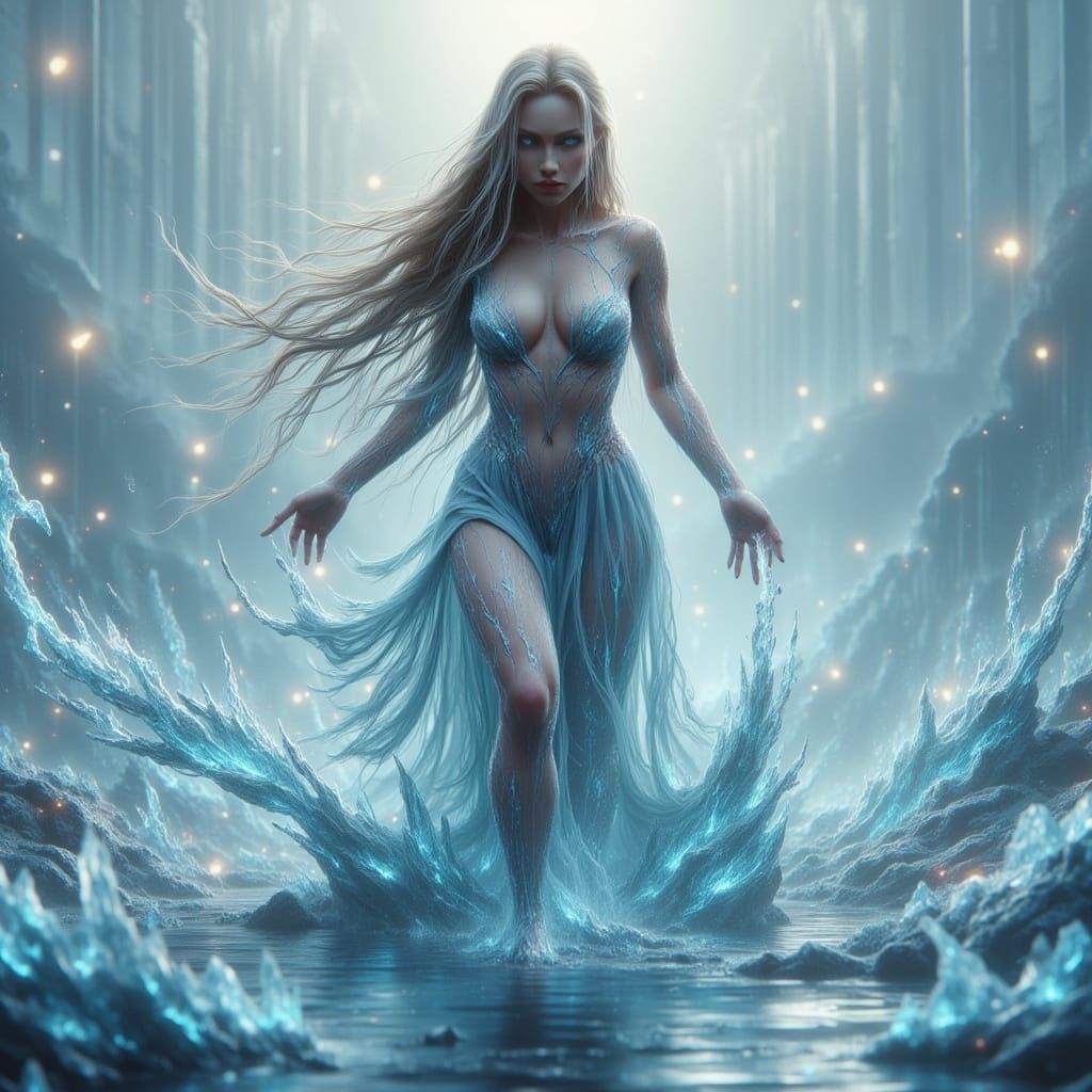 Blond Goddess of Water in Dreamy Digital Art Style