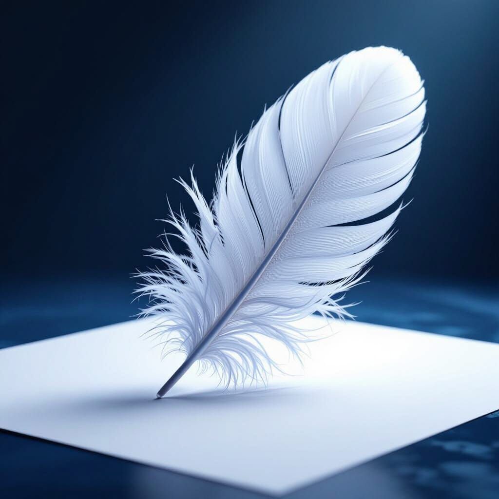 Detailed 3D White Feather on Dark Blue Background