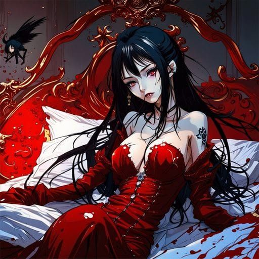 Stunning Asian Vampire Women in Ink Splash Art