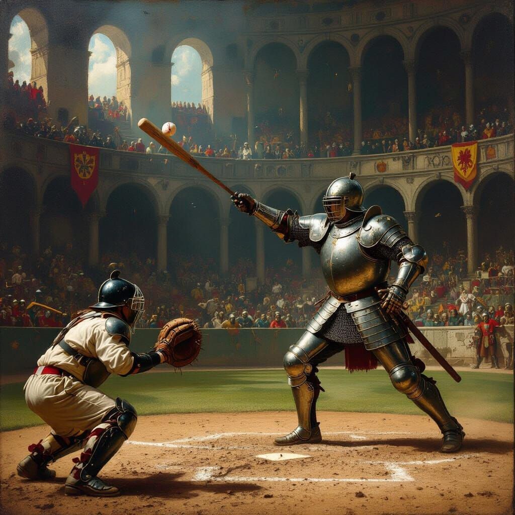 Medieval Baseball Game in Hieronymus Bosch Style