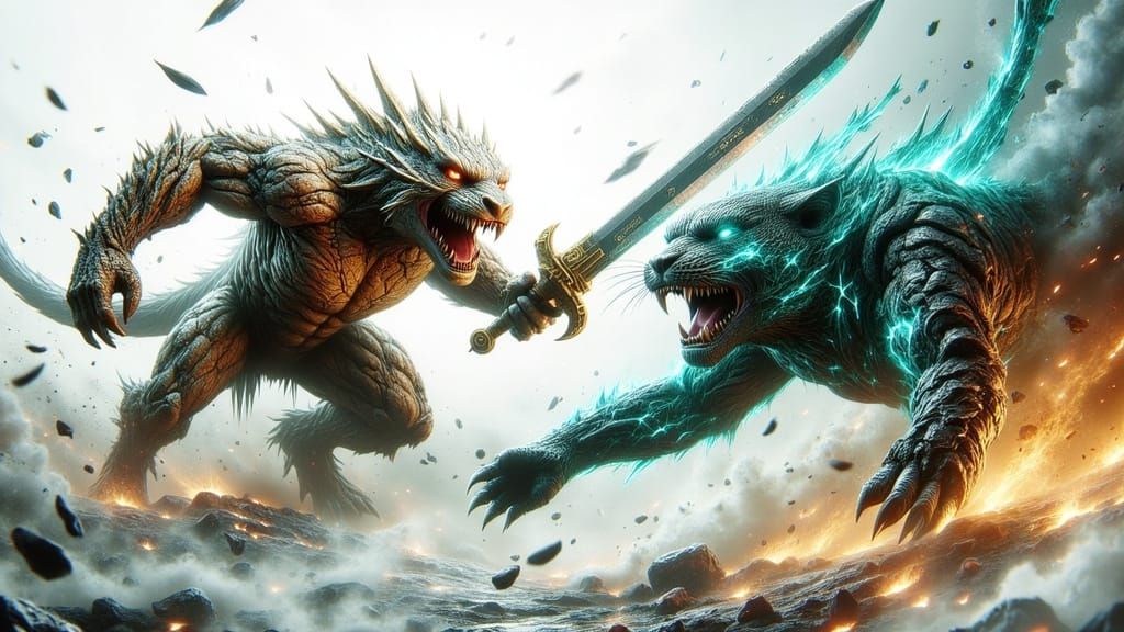 Reptilian Gladiator versus Jaguar Warrior in Divine Clash