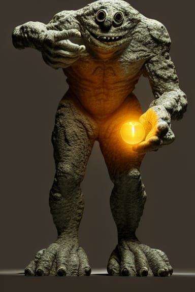 Stone monster holding light orb
