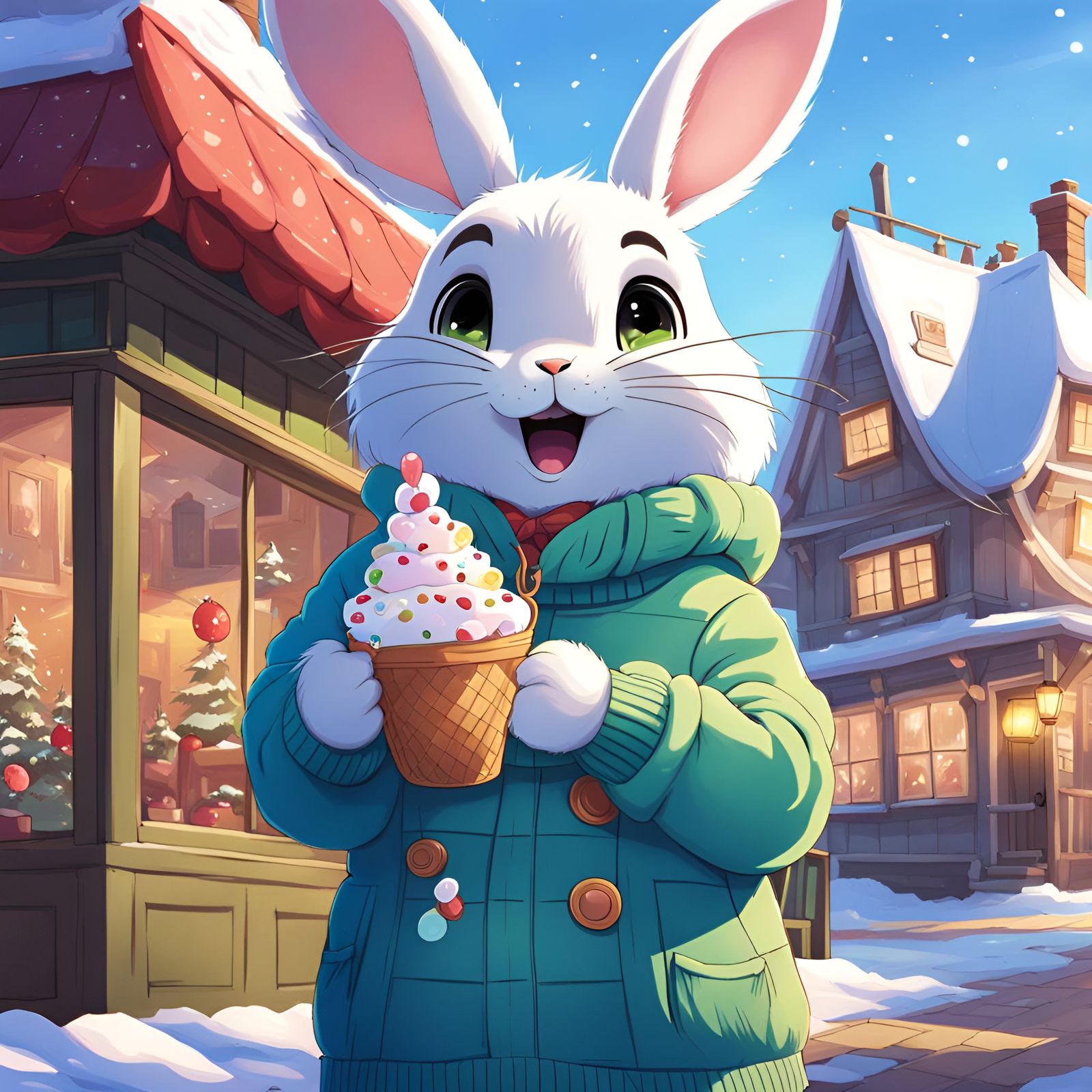 Cute Rabbit Eating Ice Cream, Pixar Style