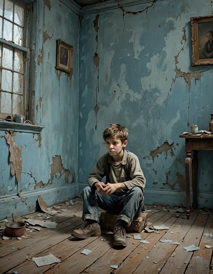 Sad Boy in Dilapidated Room: A Visual Poem