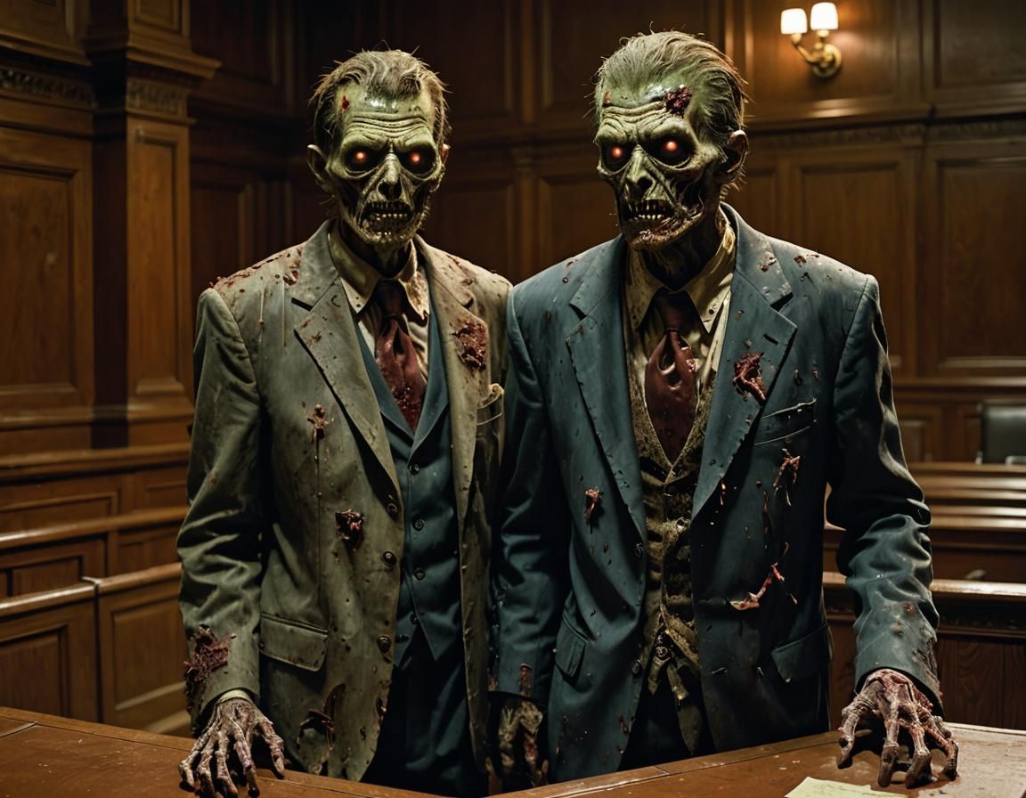 Zombie Pleads Case in Courtroom: Detailed Matte Painting