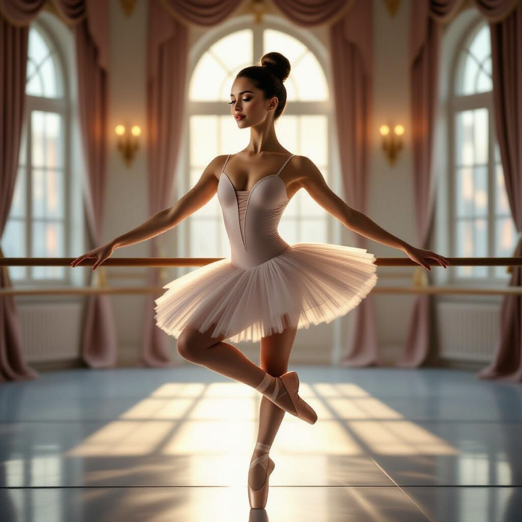 Glamorous Model in Ballet Pose, Matte Painting Style