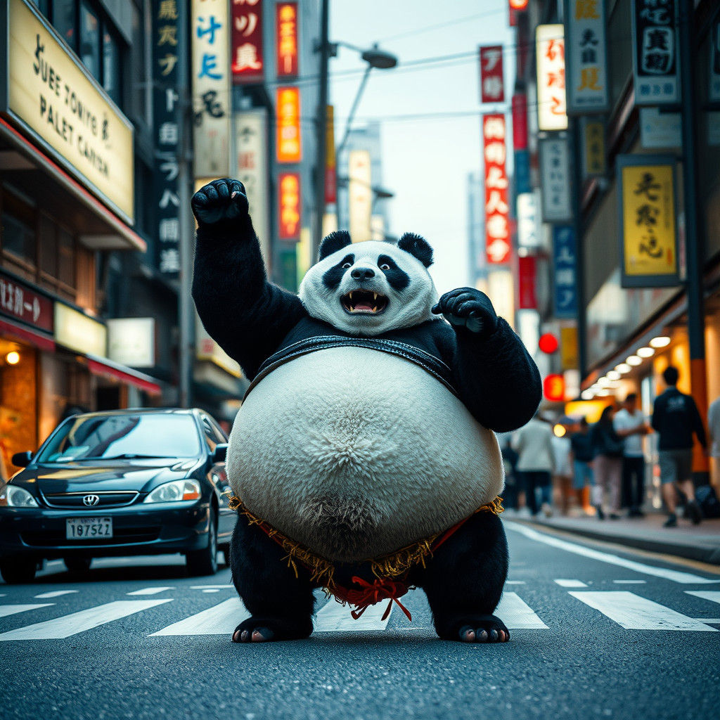 Sumo Panda Lost in Tokyo Streets