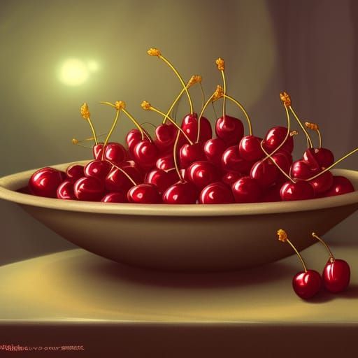 Sour Cherries Still Life in Detailed Digital Painting