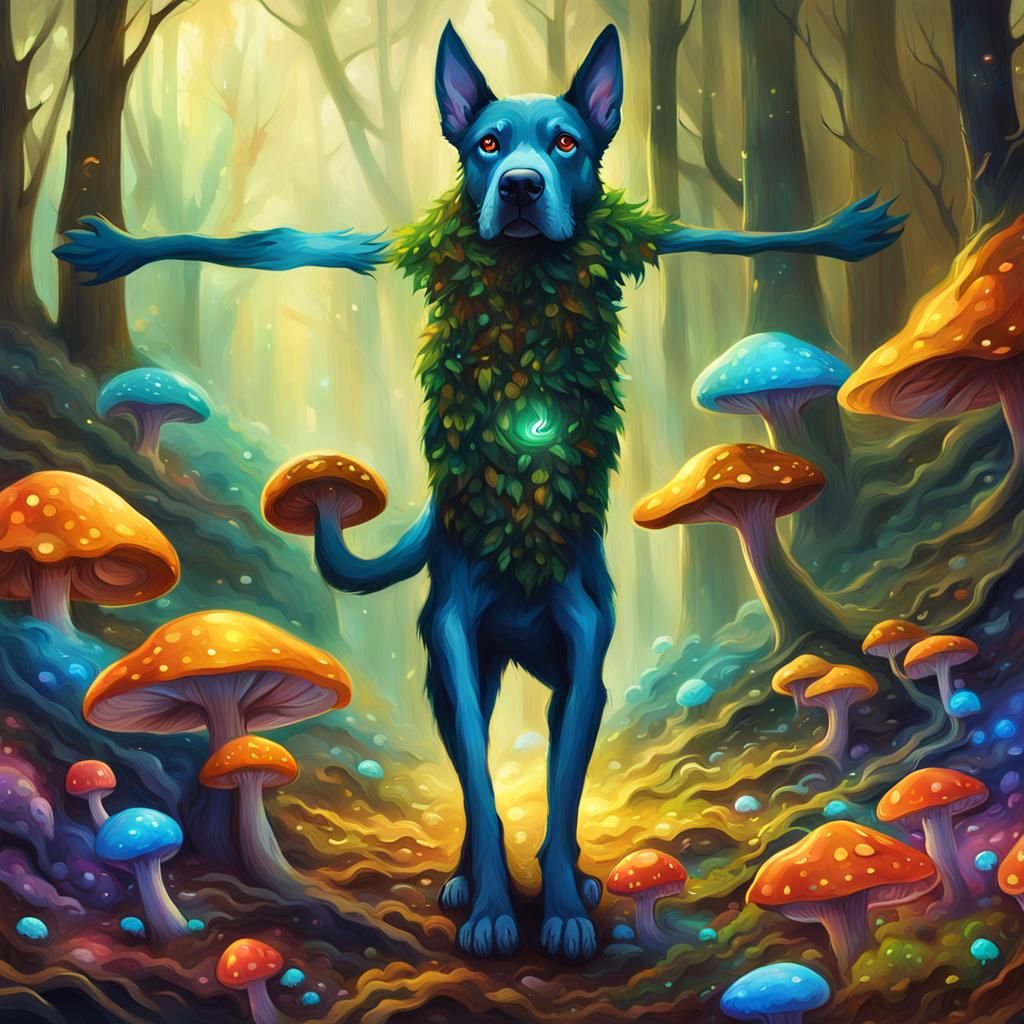 Poop Dog in Mystical Forest: Fantasy Concept Art