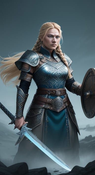 Fierce Female Viking Warrior in Valhalla