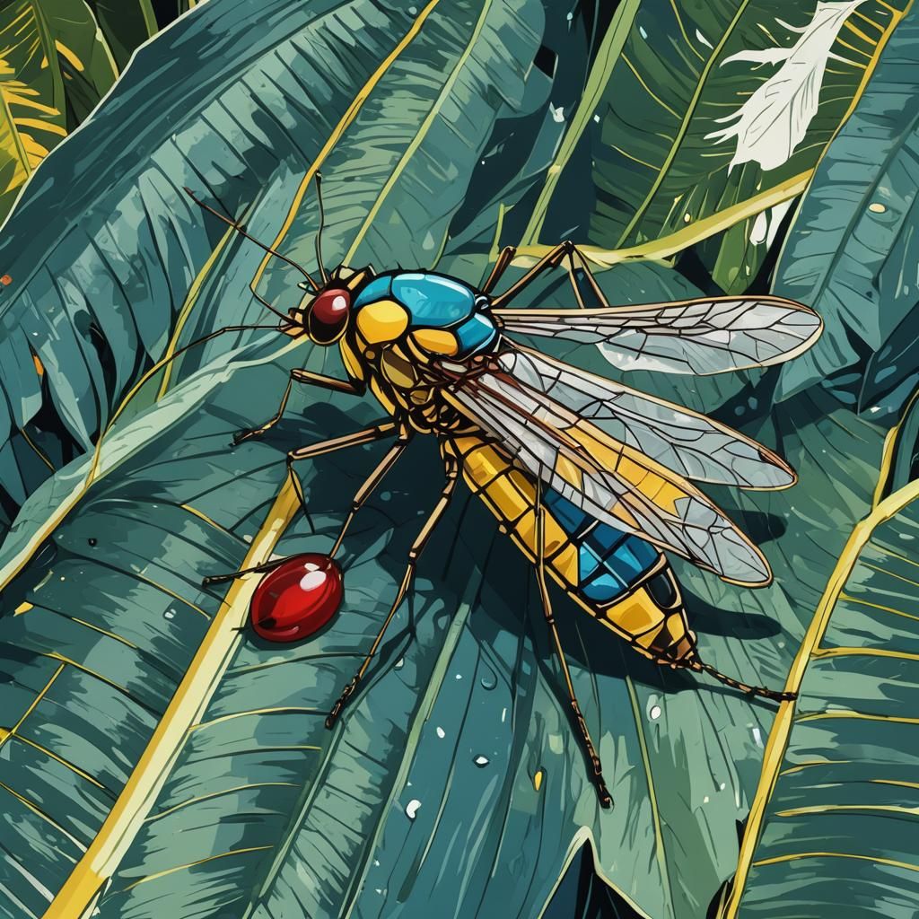Mosquito with Blood Drop in Pop Art Style